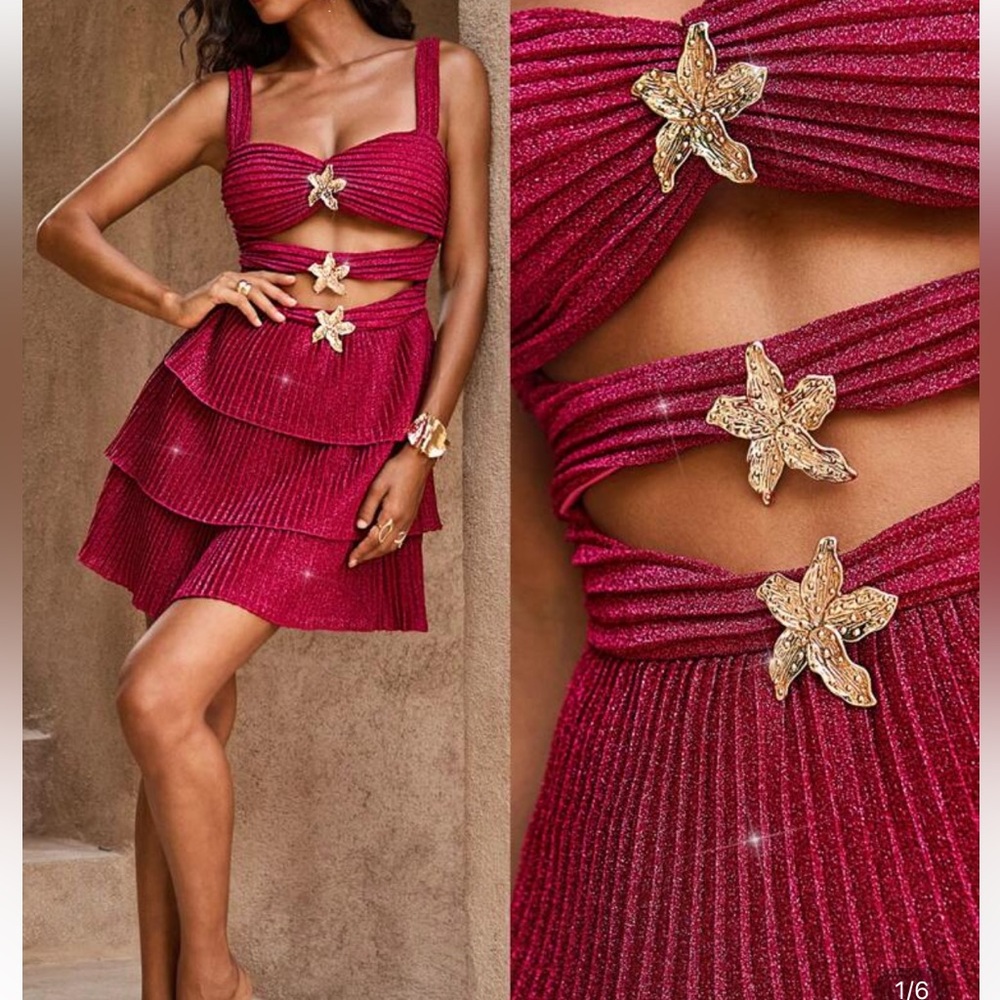 Opulessa Elegant Pink ruffle Layered mini dress - Picture 2 of 7